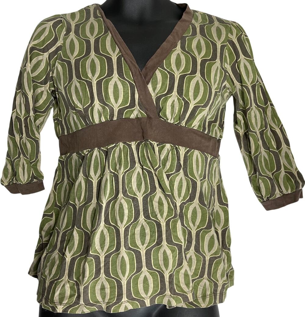 Currants Babydoll Top Womens Size L Green Artsy Hippie Boho Cotton Modal Y2K